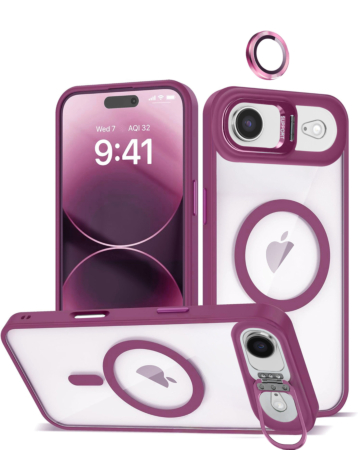 Thin Magnetic Clear Case with Camera Stand & Camera Cover - WINE for iPhone Air (Only Ground Shipping)