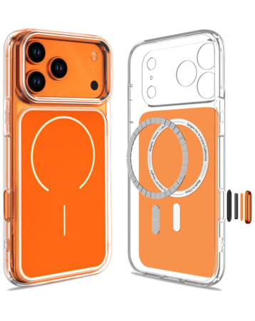 Transparent Magnetic Cases with IC Chip - ORANGE for iPhone 17 Pro (Only Ground Shipping)