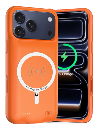 Slim Charging Case with Msafe Charging (7000 mAh) for iPhone 17 Pro - ORANGE (Only Ground Shipping)