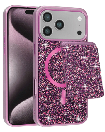 Magnetic Diamond Dual Layer Protection Case with Magnetic Card Slot- PURPLE for iPhone 17 Pro (Only Ground Shipping)