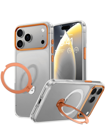 Transparent Magnetic Case with Kickstand (ORANGE) for iPhone 17 Pro (Only Ground Shipping)