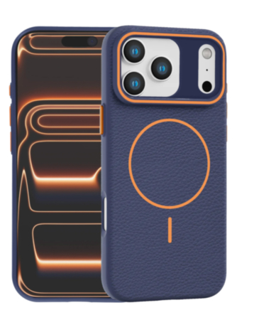 Magnetic Leather Soft Cases (WAYNE BLUE & ORANGE) for iPhone 17 Pro (Only Ground Shipping)