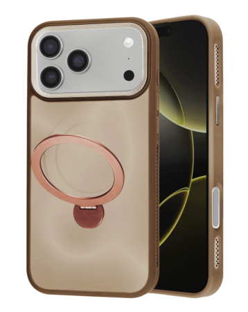 Wireless Charging Case with Built-in Rotating Ring Stand - BROWN for iPhone 17 PRO (Only Ground Shipping)