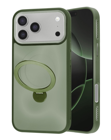 Wireless Charging Case with Built-in Rotating Ring Stand - GREEN for iPhone 17 Pro (Only Ground Shipping)