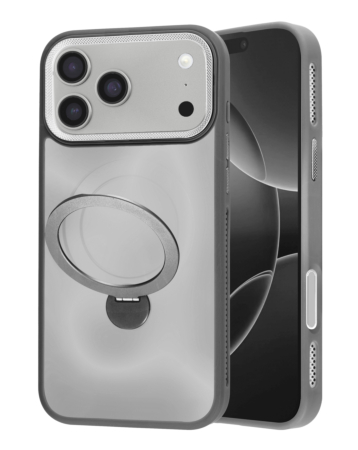 Wireless Charging Case with Built-in Rotating Ring Stand - GRAY for iPhone 17 PRO (Only Ground Shipping)