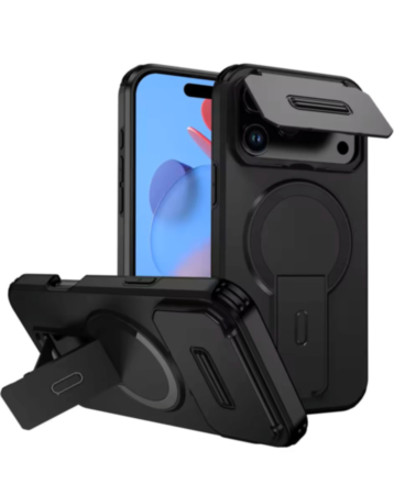 Magnetic Push Slide Lens Case with Kickstand- BLACK for iPhone 17 Pro (Only Ground Shipping)