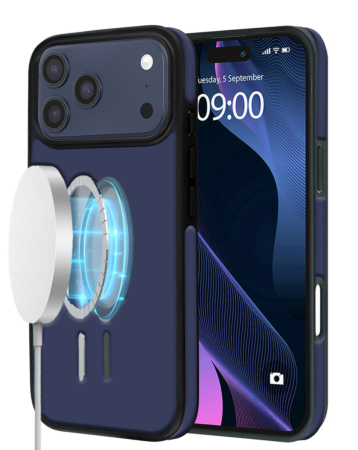 Full Cover Leather Design Wireless Charging Case - DARK BLUE for iPhone 17 Pro (Only Ground Shipping)