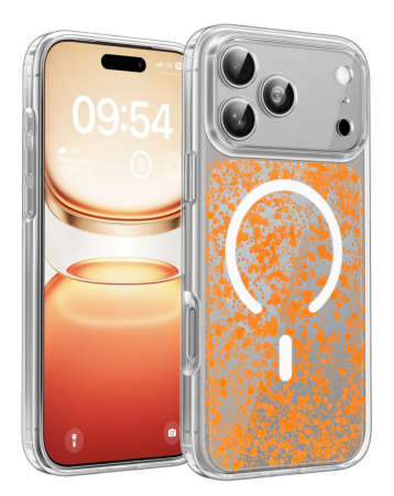 Glitter Transparent Magnetic Cases  - ORANGE for iPhone 17 Pro (Only Ground Shipping)