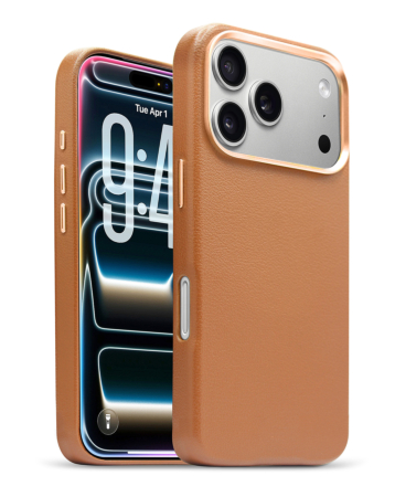 New Leather Case with Wireless Charger - DARK ORANGE for iPhone 17 Pro (Only Ground Shipping)