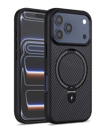  Magnetic Kickstand Case with Carbon Fiber -BLACK for iPhone 17 Pro (Only Ground Shipping)