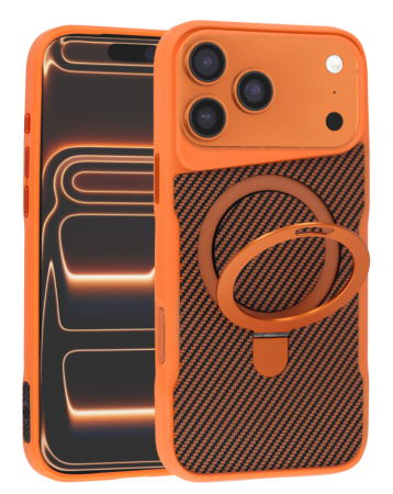 Carbon Fiber Magnetic Kickstand Case - ORANGE for iPhone 17 Pro (Only Ground Shipping)