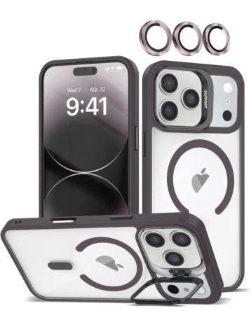 Thin Magnetic Clear Case with Camera Stand & Camera Cover - BLACK for iPhone 17 Pro (Only Ground Shipping)