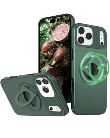 Ring Stand Case & Camera Lens Sliding Cover - DARK GREEN for iPhone 17 Pro (Only Ground Shipping)