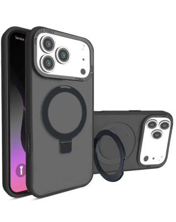 Carbon Wireless Charging Case with Ring Stand - BLACK for iPhone 17 Pro (Only Ground Shipping)