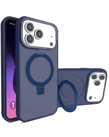 Carbon Wireless Charging Case with Ring Stand - DARK BLUE for iPhone 17 Pro (Only Ground Shipping)