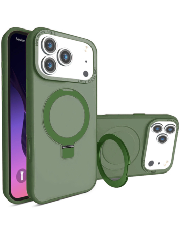 Carbon Wireless Charging Case with Ring Stand - GREEN for iPhone 17 Pro (Only Ground Shipping)