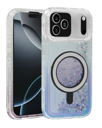 Wireless Charging Protective Glitter Liquid Bumper Case - BLUE for iPhone 17 Pro (Only Ground Shipping)