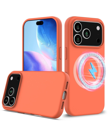 Soft Solid Silicone Case with Wireless Charging - ORANGE for iPhone 17 Pro (Only Ground Shipping)