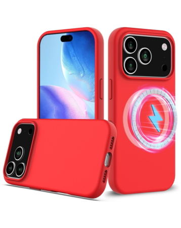 Soft Solid Silicone Case with Wireless Charging - RED for iPhone 17 Pro (Only Ground Shipping)