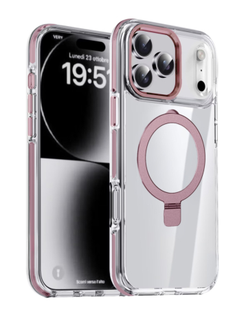 Magnetic Clear Case with Kickstand - PINK for iPhone 17 Pro (Only Ground Shipping)