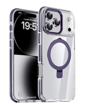 Magnetic Clear Case with Kickstand - PURPLE for iPhone 17 Pro (Only Ground Shipping)