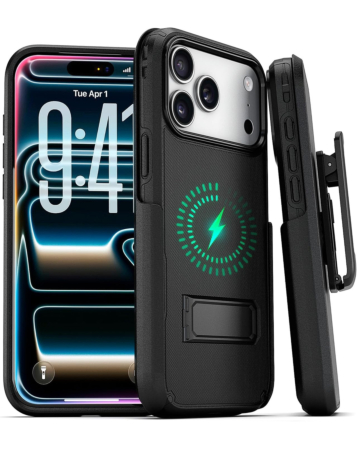 Dual Layer Hybrid Case and Belt Clip Holster - BLACK for iPhone 17 Pro Max (Only Ground Shipping)