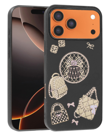 Luxury Diamond Shiny Cases with Bag Design - BLACK for iPhone 17 Pro Max (Only Ground Shipping)