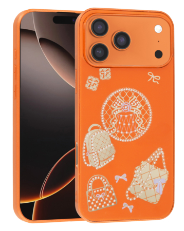 Luxury Diamond Shiny Cases with Bag Design - ORANGE for iPhone 17 Pro Max (Only Ground Shipping)