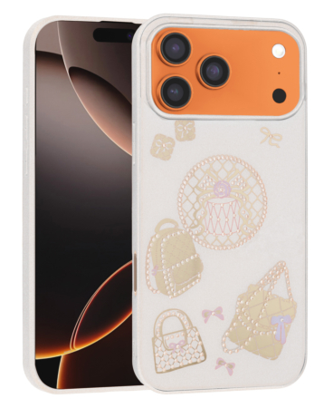 Luxury Diamond Shiny Cases with Bag Design - WHITE for iPhone 17 Pro Max (Only Ground Shipping)