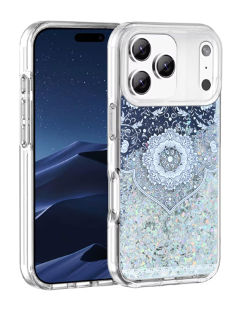 Liquid Quicksand Glitter Cover Case - ETHNIC FLOWERS for iPhone 17 Pro Max (Only Ground Shipping)