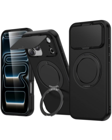 Flip Lens Cover Case with MagSafe Ring Kickstand (BLACK) for iPhone 17 Pro Max (Only Ground Shipping)