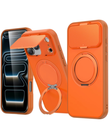 Flip Lens Cover Case with MagSafe Ring Kickstand (ORANGE) for iPhone 17 Pro Max (Only Ground Shipping)