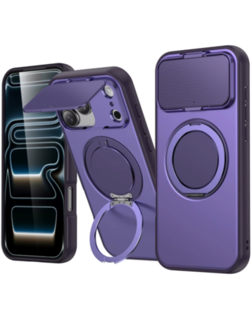 Flip Lens Cover Case with MagSafe Ring Kickstand (PURPLE) for iPhone 17 Pro Max (Only Ground Shipping)