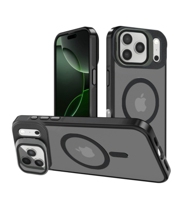 Slim Transparent Camera Stand Case with Wireless Charging - BLACK for iPhone 17 Pro Max (Only Ground Shipping)