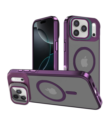 Slim Transparent Camera Stand Case with Wireless Charging - PURPLE for iPhone 17 Pro Max (Only Ground Shipping)