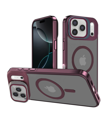 Slim Transparent Camera Stand Case with Wireless Charging - RED for iPhone 17 Pro Max (Only Ground Shipping)