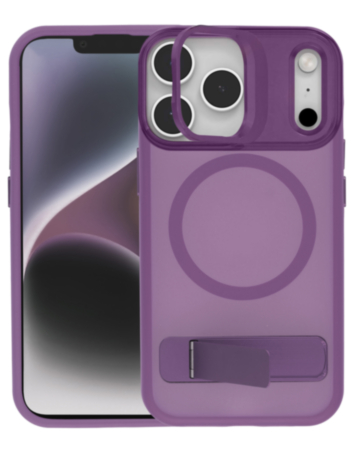 Matte Transparent Camera Stand & Kickstand with Wireless Charging for iPhone 17 Pro Max (PURPLE) (Only Ground Shipping)