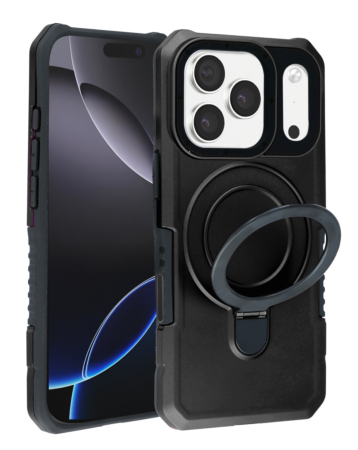 Hard PC Shockproof Case w /Ring Holder - BLACK for iPhone 17 Pro Max (Only Ground Shipping)