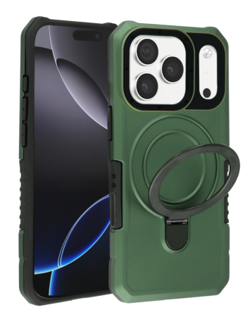 Hard PC Shockproof Case w /Ring Holder - GREEN for iPhone 17 Pro Max (Only Ground Shipping)