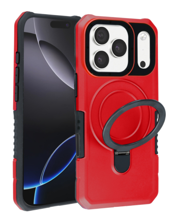 Hard PC Shockproof Case w /Ring Holder - RED for iPhone 17 Pro Max (Only Ground Shipping)