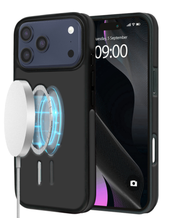 Full Cover Leather Design Wireless Charging Case - BLACK for iPhone 17 Pro Max (Only Ground Shipping)