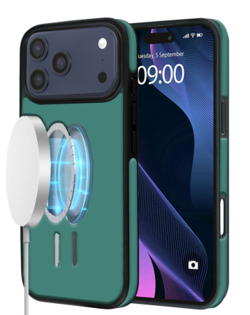 Full Cover Leather Design Wireless Charging Case - DARK GREEN for iPhone 17 Pro Max (Only Ground Shipping)