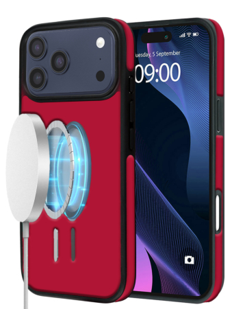 Full Cover Leather Design Wireless Charging Case - RED for iPhone 17 Pro Max (Only Ground Shipping)