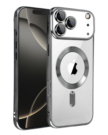 Shiny Wireless Charging Clear Case - BLACK for iPhone 17 Pro Max (Only Ground Shipping)