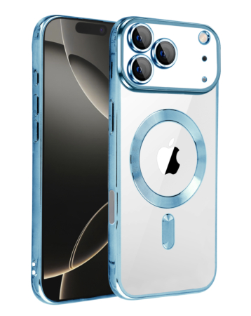 Shiny Wireless Charging Clear Case - BLUE for iPhone 17 Pro Max (Only Ground Shipping)