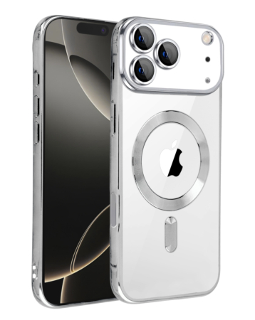 Shiny Wireless Charging Clear Case - SILVER for iPhone 17 Pro Max (Only Ground Shipping)