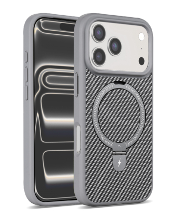 Magnetic Kickstand Case  with Carbon Fiber - GRAY for iPhone 17 Pro Max (Only Ground Shipping)