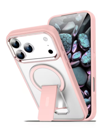 Clear Magnetic Case with Built-in Kickstand for iPhone 17 Pro Max (PINK) (Only Ground Shipping)