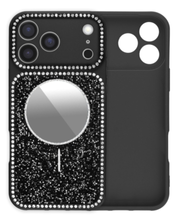 Glitter Rhinestone Mirror Case with MagSafe Ring (BLACK) for iPhone 17 Pro Max (Only Ground Shipping)
