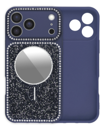 Glitter Rhinestone Mirror Case with MagSafe Ring (DARK BLUE) for iPhone 17 Pro Max (Only Ground Shipping)